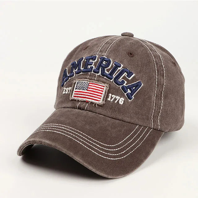 Brown Washed AMERICA embroidery caps hats