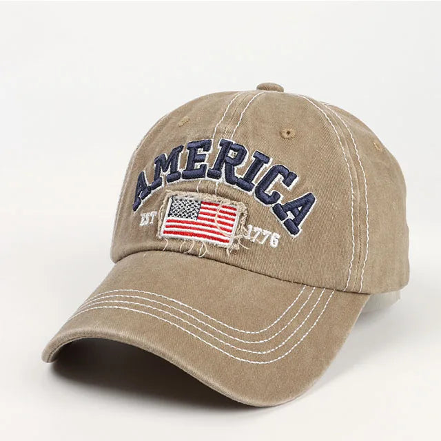 beige Washed AMERICA embroidery caps hats