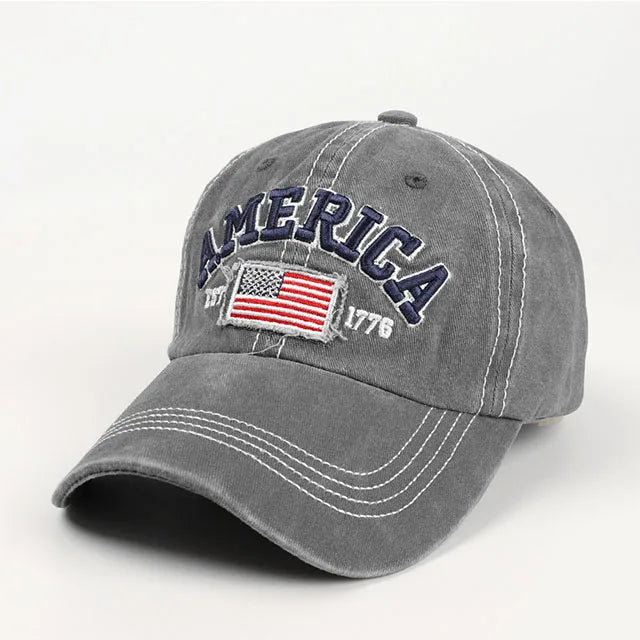 Gray color washed AMERICA mens golf hats and caps