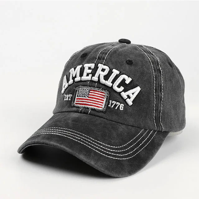 Black color washed AMERICA caps hats for men