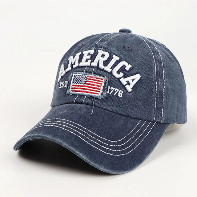 Navy Washed AMERICA embroidery caps hats