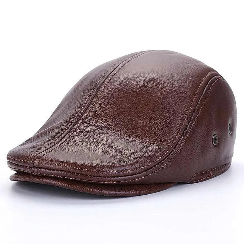 Brown leather newsboy hat