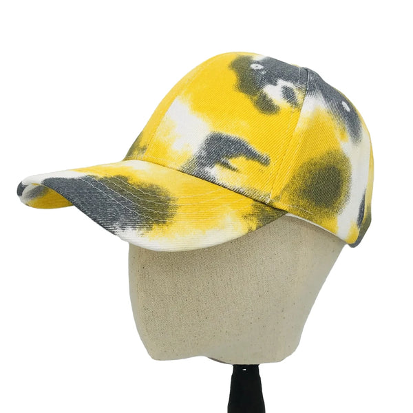 yellow and black tie-dyed fabric baseball cap