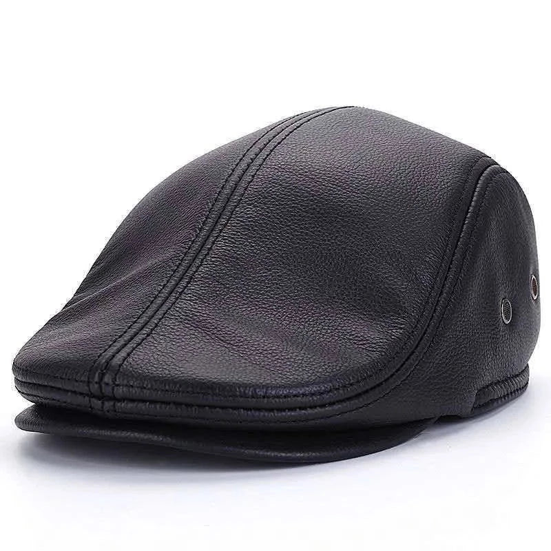Black leather beret