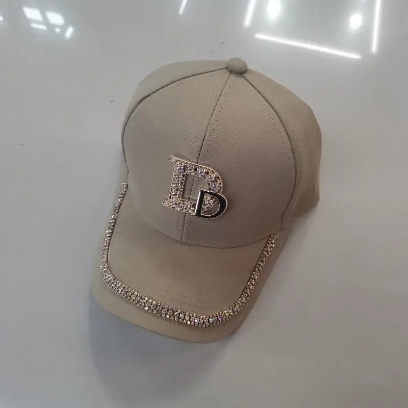 beige rhinestone fashion double D letter baseball caps