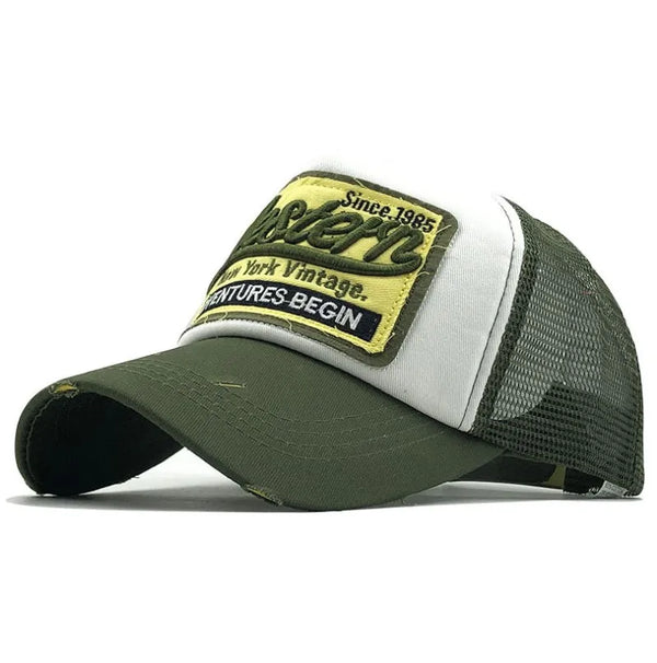 Army green emboidery mesh trucker hat